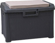 Cassapanca da giardino con 125 l, contenitore richiudibile per terrazza con cuscino, in plastica, 73 x 50,5 x 49,5 cm