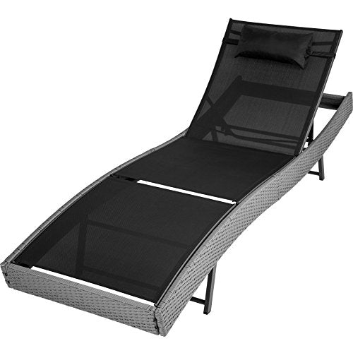 TecTake 800315 Lettino Poly Rattan, Arredo Esterno Giardino, Gambe Antiscivolo, Sdraio Prendisole Divano - Disponibile in Diversi Colori (Grigio | No. 402055)