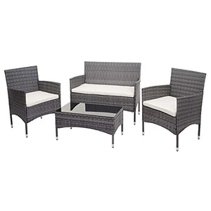Mendler Salottino da Esterno Giardino HWC-F55 polyrattan Grigio con Cuscini Avorio