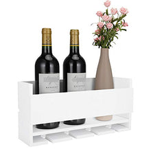 Vencipo Portabottiglie Vino Legno per 4 Calici Vino Rosso Organizer, Mensole da Muro Design per Cantinetta Vino, Bianca Scaffale Legno Vino Accessori per Sala da Pranzo, Camera da Letto e Cucina.