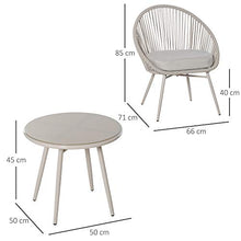 Outsunny Mobili da Giardino in Rattan Sintetico, Set 3 Pezzi Tavolino e Sedie da Giardino ed Esterno, Bianco Crema