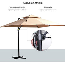 Outsunny Ombrellone da Giardino 294x294cm a Braccio con Manovella, Girevole a 360° e Inclinazione Regolabile, Khaki