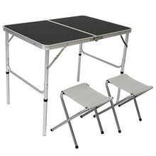 AMANKA Tavolino da PIC-nic incl 2 Sgabelli Tavolo da Campeggio 90x60x70cm Altezza Regolabile Pieghevole Formato Valigia Grigio Scuro