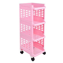 &ripiano di stoccaggio Scaffalature multi-funzione semplice soggiorno camera da letto bagno a 4 strati protezione ambientale con cremagliera di finitura ruote rosa Scaffale di finitura