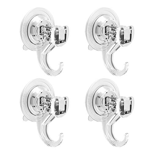 Quntis 4 Pezzi Ventose con Gancio per Casa Bagno Doccia Cucina Casa Vetro Ganci per Tende per Piastrelle Porta bagnoschiuma per Doccia da Appendere 5 kg Trasparente