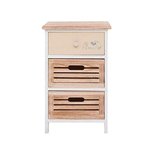 Rebecca Mobili Comodino 3 Cassetti, Mobile, Legno Paulownia, Bianco Beige, Stile Country, Camera Bagno, 56 x 35 x 25 cm (hxlxp)