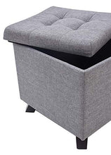 Sgabello Contenitore in Tessuto Pouf Poggiapiedi da Divano Sedia Quadrato Imbottita con Coperchio Rimovibile Gambe in Legno per Soggiorno Camera da Letto Corridoio Grigio Chiaro