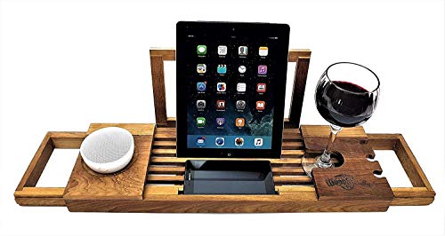 Vasca da Bagno in Legno, Vassoio da Bagno Porta Libri Porta iPad, Porta Bicchiere Vino Supporto Candela Bracci Estensibili Scomparto Accessori, Misura Maggior Parte Dimensioni Bagno
