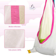 Outsunny Sedia Sospesa a Forma di Unicorno, Amaca per Bambini da Interno ed Esterno in Cotone Bianco e Rosa Φ70x150cm