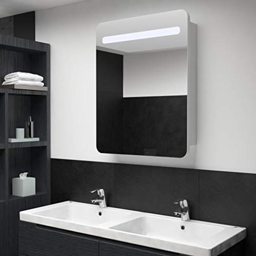 Cikonielf Il mobiletto per specchio da bagno è dotato di una lampada LED per specchio con 2 ripiani interni per articoli da toeletta, accessori per il trucco, design moderno 60 x 11 x 80 cm