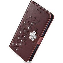 Herbests Cover Case compatibile con Samsung Galaxy M30 Custodia Portafoglio PU Pelle Flip a Libro Coperture Brillantini Bling Bling Diamante Strass Fiori Cover con Supporto, Marrone
