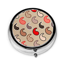 Moderno motivo cachemire beige rosso grigio e corallo rotondo pillola contenitore 3 scomparti in metallo medicina caso vitamina organizzatore titolare scatola decorativa per viaggi all'aperto