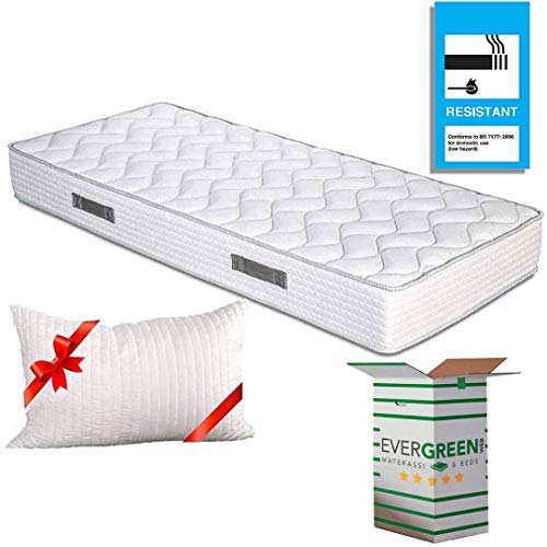 EVERGREENWEB Materasso Singolo 90x200 in Waterfoam Alto 20 cm con Cuscino Memory Foam Gratis, Ortopedico, Rivestimento Bianco Effetto Massaggiante, Certificato IGNIFUGO UK Cigarette Test ANTIFIAMMA
