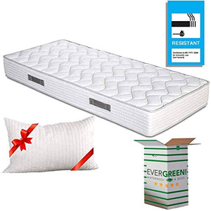 EVERGREENWEB Materasso Singolo 90x200 in Waterfoam Alto 20 cm con Cuscino Memory Foam Gratis, Ortopedico, Rivestimento Bianco Effetto Massaggiante, Certificato IGNIFUGO UK Cigarette Test ANTIFIAMMA