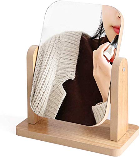 Specchio da toeletta in legno Specchio da scrivania rettangolare Specchio da tavolo portatile Specchio per il trucco Specchio da bagno da viaggio per studenti Ragazze da donna Bagno da barba Make Up S