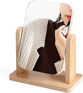 Specchio da toeletta in legno Specchio da scrivania rettangolare Specchio da tavolo portatile Specchio per il trucco Specchio da bagno da viaggio per studenti Ragazze da donna Bagno da barba Make Up S