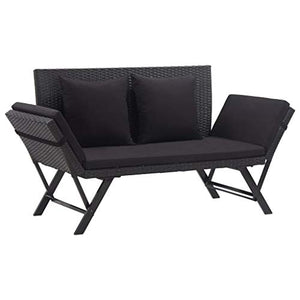 Tidyard Panchina da Giardino con Cuscini 176 cm Nera in Polyrattan, Panchina da Giardino, Panchina da Giardino, Panchina da Esterno