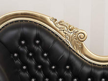 SIMONE GUARRACINO LUXURY DESIGN Dormeuse Joana Stile Barocco Francese Divano Chaise Longue Foglia Oro Ecopelle Nera Bottoni Crystal SW