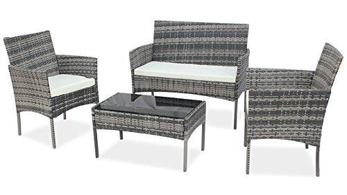 Conservatorio Deluxe 4 Pezzo 4Seater Rattan Cube Tavolo da Pranzo Mobili da Giardino Soggiorno All'aperto Balcony Patio Set (Grigio) (Consegna di Una Settimana)