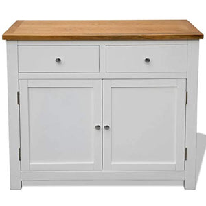 Credenza in legno massiccio con 2 cassetti e 2 ante, cassettiera per sala da pranzo, soggiorno, camera da letto, 90 x 33,5 x 83 cm, marrone e bianco