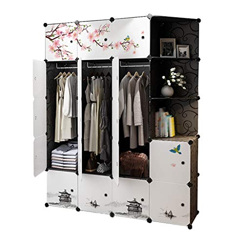Locker Rotaia Armadio 3-Hanging Supporto Rimovibile di Memorizzazione Plastica 17 Porte 8-Gitter Angolo Scaffali Abbigliamento Home Camera Nero 147X47X183CM MUMUJIN