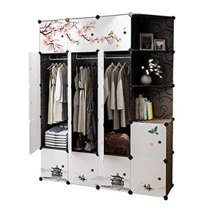 Locker Rotaia Armadio 3-Hanging Supporto Rimovibile di Memorizzazione Plastica 17 Porte 8-Gitter Angolo Scaffali Abbigliamento Home Camera Nero 147X47X183CM MUMUJIN