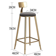 LLT Pratico Sgabello da bar sgabello da cucina Sgabello Caffè Ristorante Ferro battuto seggiolone schienale Design - Cuscino Grey,78 cm,78 cm