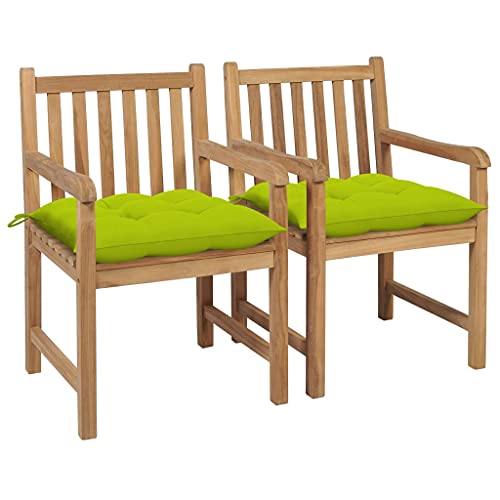 vidaXL Sedie da Giardino 2 pz Cuscini Verde Brillante in Legno di Teak