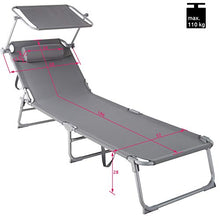 TecTake 800772 Sedia a Sdraio con Parasole, Schienale Regolabile in 4 Posizioni, Rivestimento Resistente, Giardino Spiaggia Lettino da Sole - Disponibile in Diversi Colori (Grigio | No. 403413)