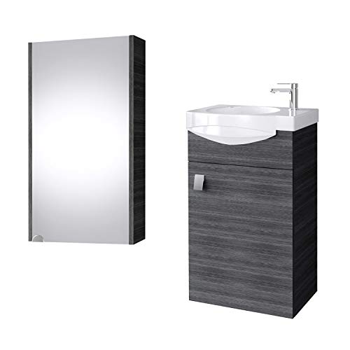 Planetmöbel Set di mobili da bagno per ospiti, lavabo in ceramica, con specchio, 40 cm (antracite)