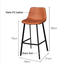 Sgabello Creativo Bar con Schienale, retrò Casa Opaca PU Pelle E Metallo Nero Sedia Gamba, Battuto Sbarra di Ferro Sedia caffè Alta,B Black,75cm