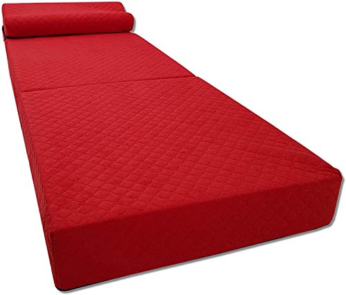 Odolplusz - Materasso pieghevole per ospiti, 3 pezzi, in gommapiuma, pieghevole, con rivestimento lavabile, per adulti (70 x 200 x 15 cm, rosso)
