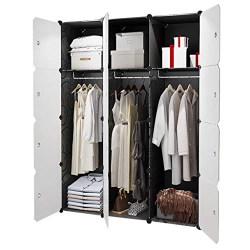 Locker Portable Armadio 3-Hanging Archivi Rimovibili di Plastica 12-Porta 3-Gitter Scaffali Abbigliamento Home Camera Nero 111X47X147CM MUMUJIN