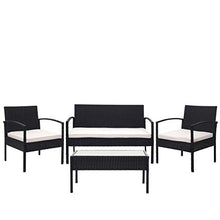 Mendler Salottino da Esterno Giardino HWC-F56 polyrattan - Nero con Cuscini Avorio
