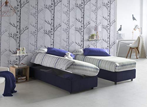 Talamo Italia Letto contenitore Singolo Silvia Sommier, Made in Italy, Letto con rivestimento in tessuto, Apertura laterale, con materasso cm 80x190 incluso, Blu