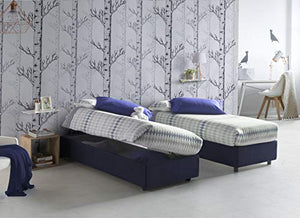 Talamo Italia Letto contenitore Singolo Silvia Sommier, Made in Italy, Letto con rivestimento in tessuto, Apertura frontale, adatto per materasso cm 80x190, Blu