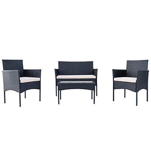 WYLZLIY-Home Set Mobili da Giardino Set Mobili da Esterno 4 Pezzi di Mobili per Mobili per Esterni da 4 Pezzi Balcone di Alta qualità Set di Mobili da Giardino Set con Cuscini di Seduta Rimovibili