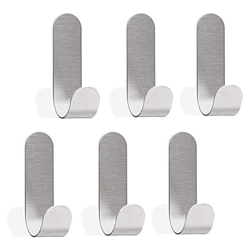 SEBSON® Ganci Adesivi per Bagno o Cucina in Acciaio Inox, 6 Pezzi Ganci Appendiabiti Senza Forare, Porta Asciugamani 60x18x33mm