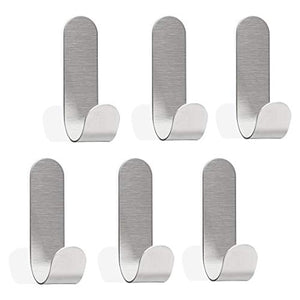 SEBSON® Ganci Adesivi per Bagno o Cucina in Acciaio Inox, 6 Pezzi Ganci Appendiabiti Senza Forare, Porta Asciugamani 60x18x33mm