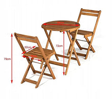 QLS Set di mobili da balcone, giardino, 2 sedie, in legno di acacia pieghevole, 60 x 60 x 72 cm
