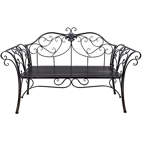 GaoF Panchina da Giardino da Esterno Panchina da terrazza per Il Tempo Libero, panchina da Cortile in ghisa anticorrosione e antiruggine, Comoda panchina a 2 posti con braccioli