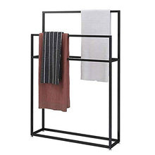 EEUK Porta Salviette Bagno da Terra, Portasciugamani 2 Bracci, Moderno Porta Salviette per Asciugamani o Accappatoi, Metallo Cromato, Nero