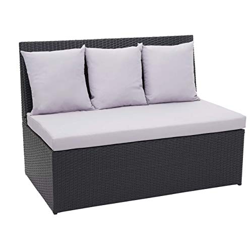 Mendler Divano sofà 2 posti da Esterno HWC-G16 polyrattan Nero Cuscino Grigio Chiaro