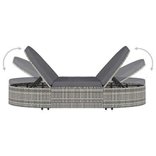 Festnight 2 Posti Lettino Prendisole con Tettuccio e Cuscino in Polyrattan Grigio Sedie a Sdraio da Giardino Doppio Lettino Prendisole 198 x 138 x 28 cm Grigio