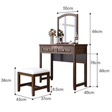 2 Cassetti,Vanity Toeletta Da Trucco Per Camera Da Letto,Antico Specchiera Tavolo Cosmetici Con Specchio,Gambe In Legno Solido,Tavolo Da Trucco Per Le Donne,Sgabello Imbottito-Legno 100x40x145cm(39x16