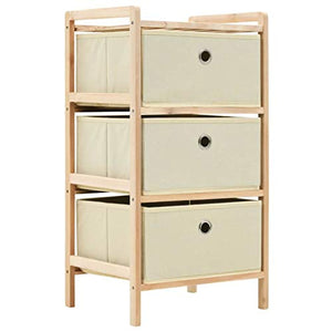 FAMIROSA Mobiletto Stoccaggio Legno di Cedro e 3 Cesti in Tessuto Beige