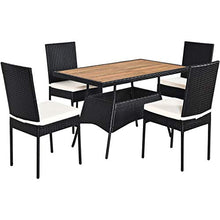 LUGEUK 5pcs Tavolo da Pranzo in Vimini in Rattan da 5 Pezzi e sedie Tavolo in Legno Acacia e 4 sedie con Cuscini