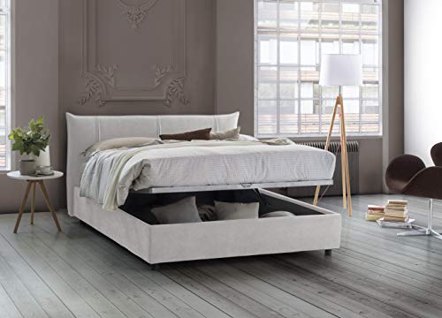 Talamo Italia Letto contenitore Matrimoniale Alice, Made in Italy, Letto con rivestimento in tessuto, Apertura frontale, adatto per materasso 160x190 cm, Bianco