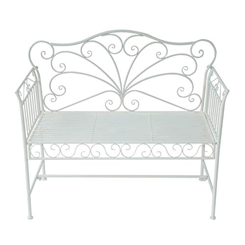 miozzi Panchina 2 Posti da Giardino in Ferro Romantico Bianco 109.5x51x95.5 cm