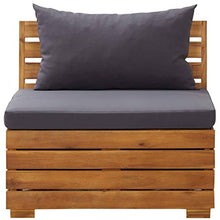 Tidyard Divano Centrale Modulare con Cuscini Legno Massello Acacia,Divano su Pallet,Divano da Esterno,68 x 68 x 60 cm,Grigio Scuro